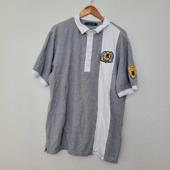 Vintage Coogi Mens Polo Shirt XL Gray White Crest Logo Embroidered Collared Y2K - Picture 1 of 11